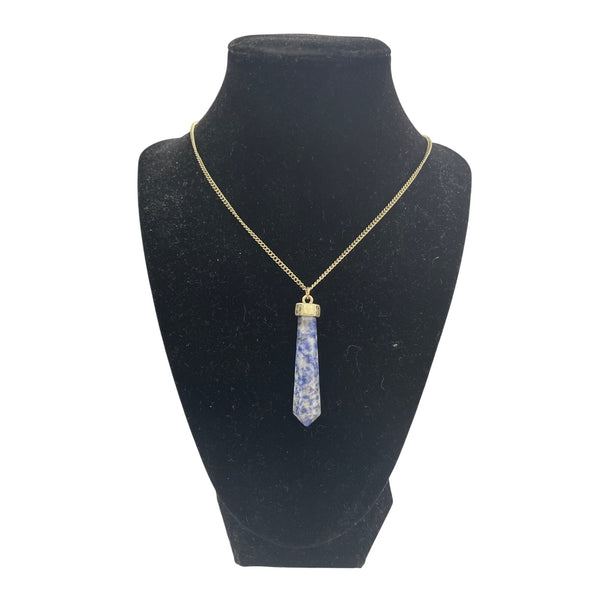 Gold Tone Blue & White Stone Pendant Necklace Various Metal Chain Approx 18 Inches