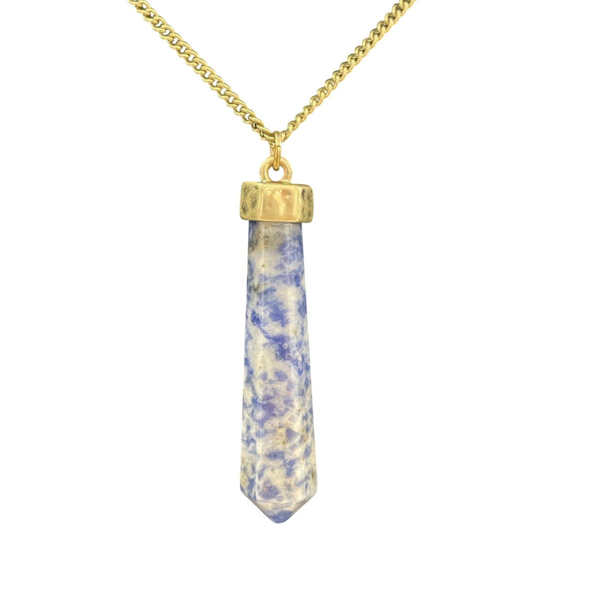 Gold Tone Blue & White Stone Pendant Necklace Various Metal Chain Approx 18 Inches