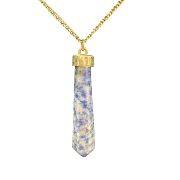Gold Tone Blue & White Stone Pendant Necklace Various Metal Chain Approx 18 Inches