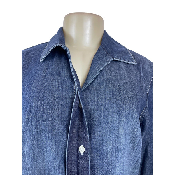 Chicos Womens Devine Denim Lizza 3/4 Sleeve Top Size 2 Indigo Blue Button-Up