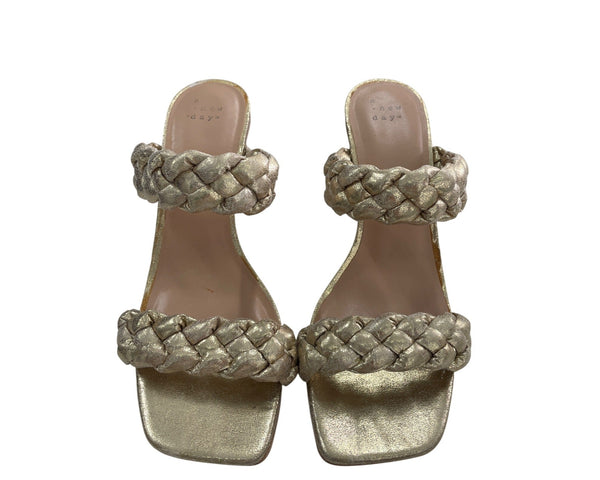 A New Day Gold Braided Block Heel Sandals Size 9 Womens Fashion Footwear