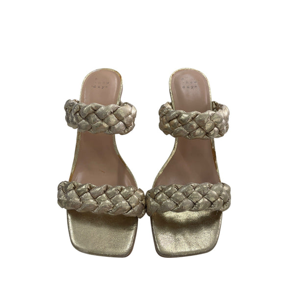A New Day Gold Braided Block Heel Sandals Size 9 Womens Fashion Footwear