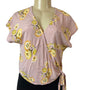 Madewell Women's Pink V- Neck Cropped Floral Short Sleeve Tie Wrap Blouse Sz M