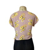 Madewell Women's Pink V- Neck Cropped Floral Short Sleeve Tie Wrap Blouse Sz M
