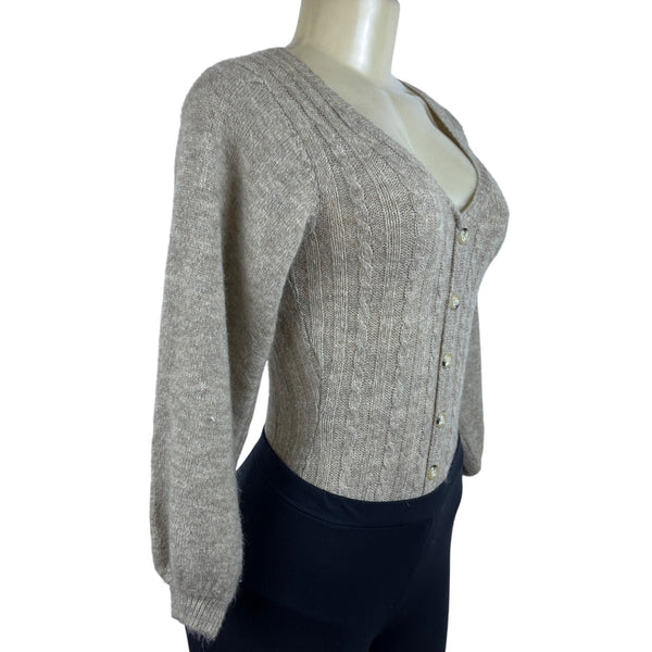 Tach Women’s Brown Cable Knit V Neck Long Sleeve Bodysuit Sweater Size S