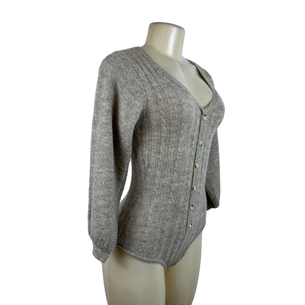 Tach Women’s Brown Cable Knit V Neck Long Sleeve Bodysuit Sweater Size S