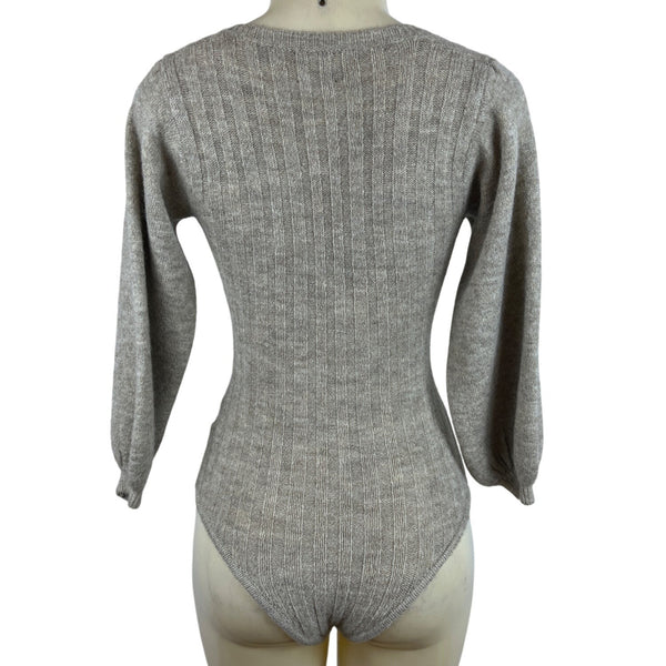 Tach Women’s Brown Cable Knit V Neck Long Sleeve Bodysuit Sweater Size S