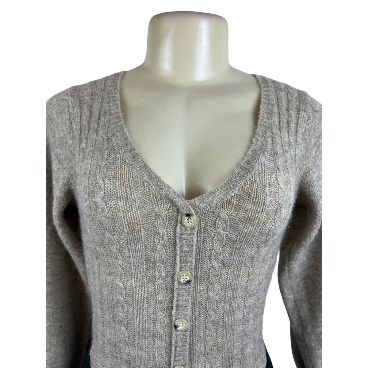 Tach Women’s Brown Cable Knit V Neck Long Sleeve Bodysuit Sweater Size S