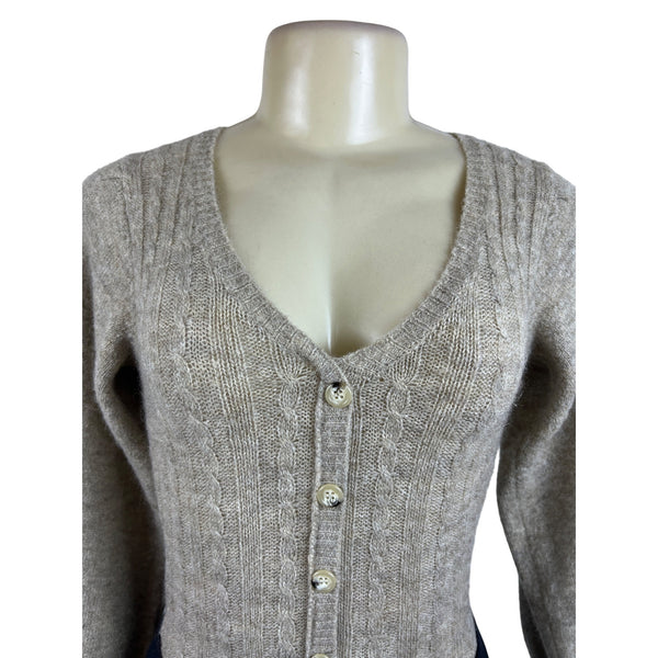 Tach Women’s Brown Cable Knit V Neck Long Sleeve Bodysuit Sweater Size S