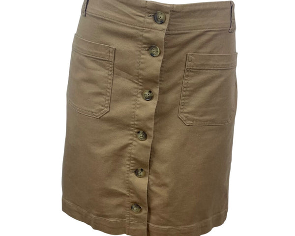 Loft Womens Tan Cotton Button-Down Skirt With Front Pockets  Sz 14T