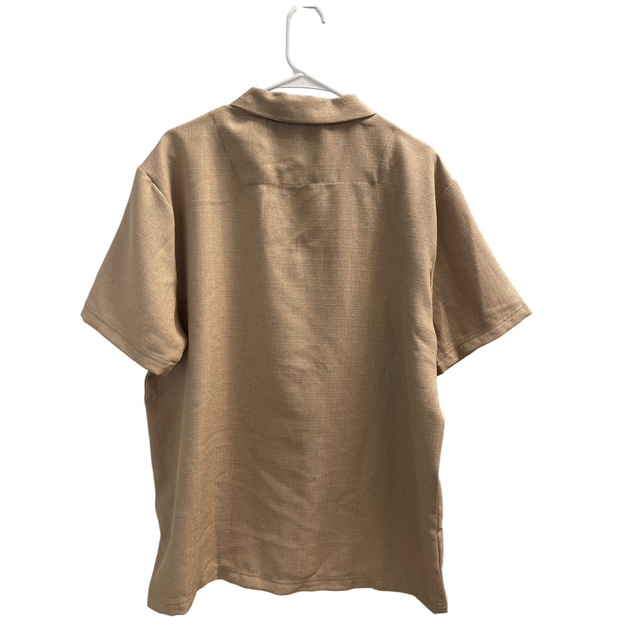 Nova Men Short Sleeve Button-Up Shirt XL Beige Casual