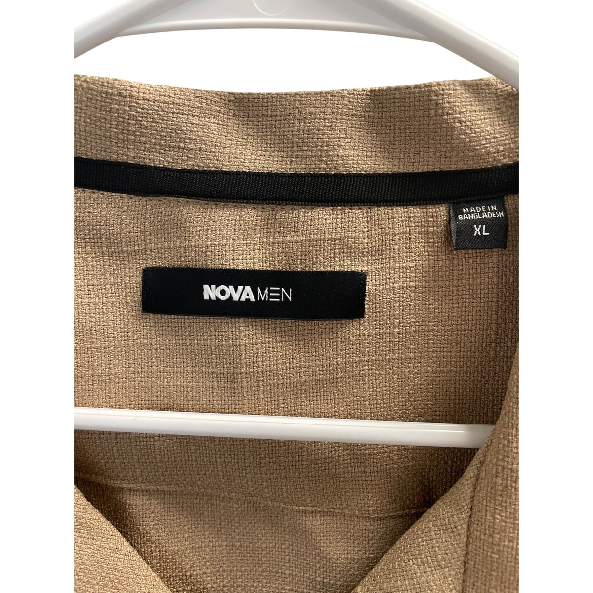 Nova Men Short Sleeve Button-Up Shirt XL Beige Casual