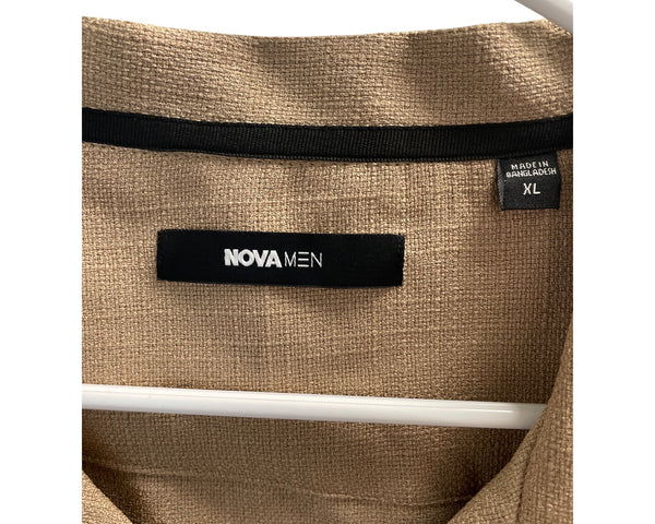 Nova Men Short Sleeve Button-Up Shirt XL Beige Casual