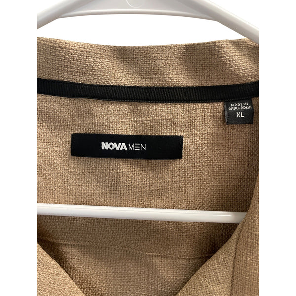 Nova Men Short Sleeve Button-Up Shirt XL Beige Casual