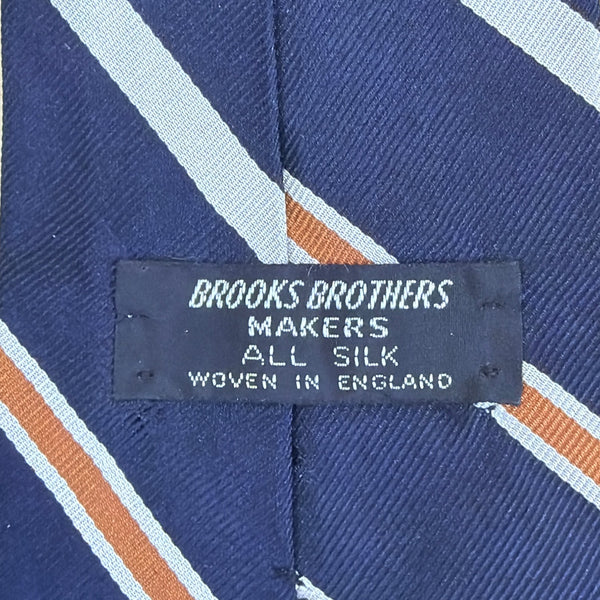 Vintage Brooks Brothers Navy Silk Striped Necktie Blue/Brown/White