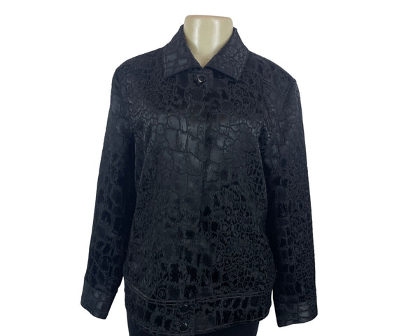 Chico's Womens Black Faux Crocodile Print Button-Up Jacket Sz 2
