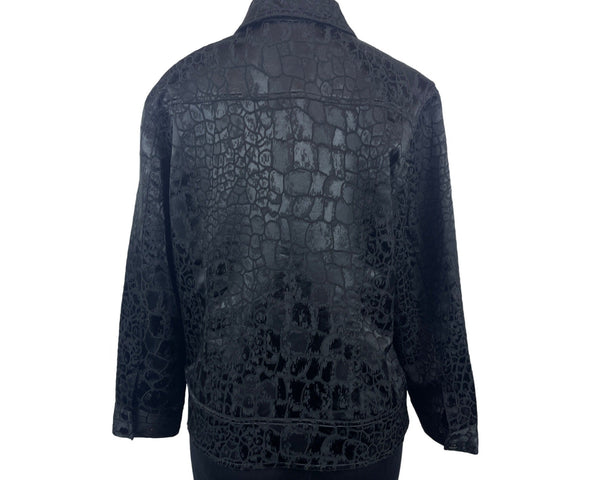 Chico's Womens Black Faux Crocodile Print Button-Up Jacket Sz 2