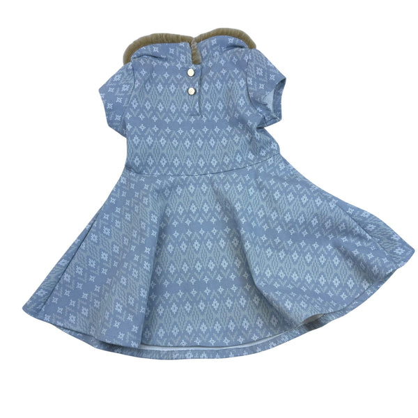 Hope & Henry Girls Blue Organic Blend Dress Faux Fur Collar 12-18M Winter - New