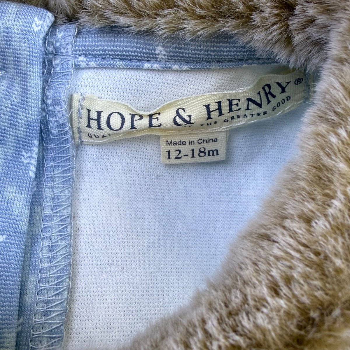 Hope & Henry Girls Blue Organic Blend Dress Faux Fur Collar 12-18M Winter - New