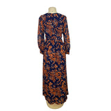Women’s Floral Navy & Orange Long Sleeve Maxi Dress With Button Details Sz 4