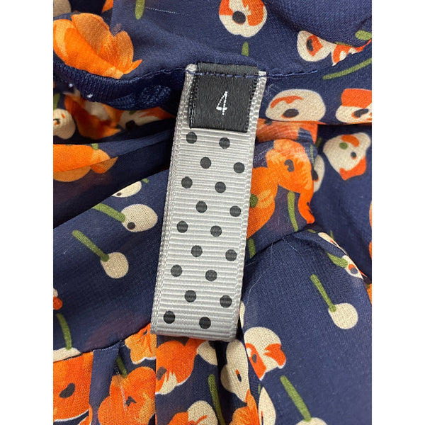Women’s Floral Navy & Orange Long Sleeve Maxi Dress With Button Details Sz 4