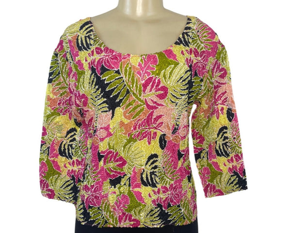 Magic Crush Tropical Floral Crinkled Top One Size Fits S-L Lightweight Stretchy