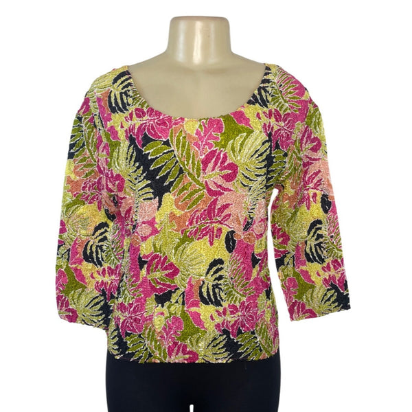 Magic Crush Tropical Floral Crinkled Top One Size Fits S-L Lightweight Stretchy