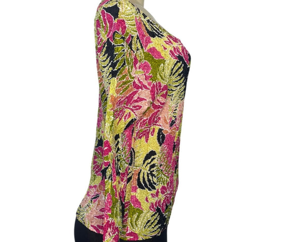 Magic Crush Tropical Floral Crinkled Top One Size Fits S-L Lightweight Stretchy