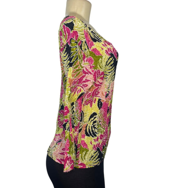 Magic Crush Tropical Floral Crinkled Top One Size Fits S-L Lightweight Stretchy