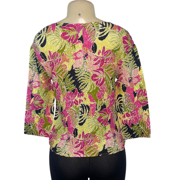 Magic Crush Tropical Floral Crinkled Top One Size Fits S-L Lightweight Stretchy