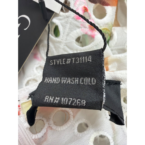 Gracia Womens White Floral Eyelet Lace Peplum Top  Size M