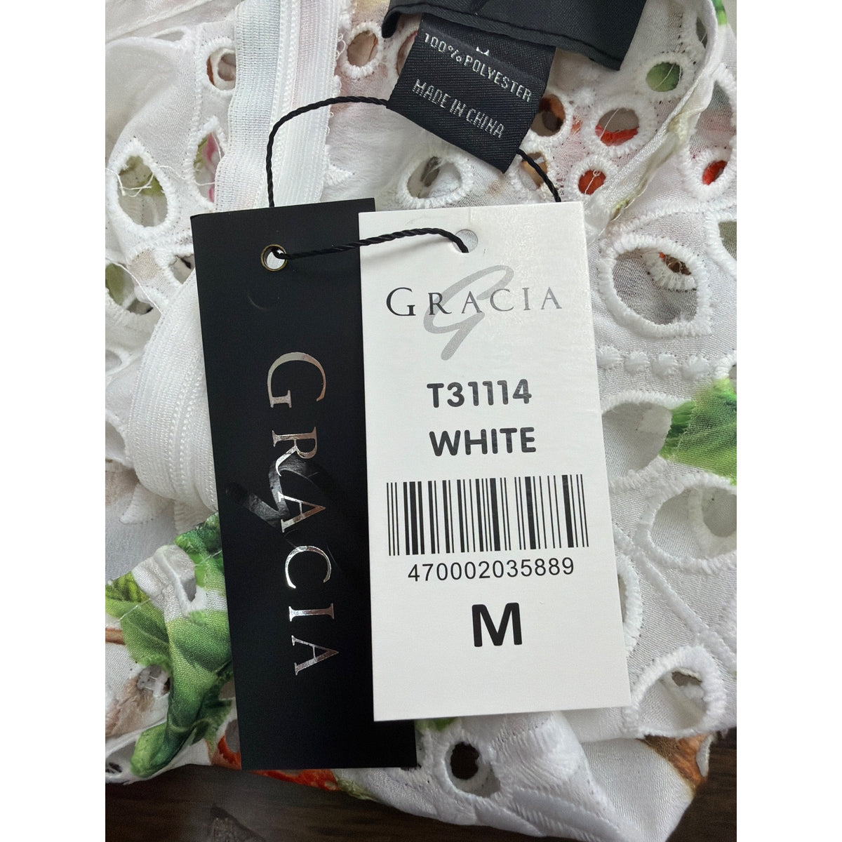 Gracia Womens White Floral Eyelet Lace Peplum Top  Size M