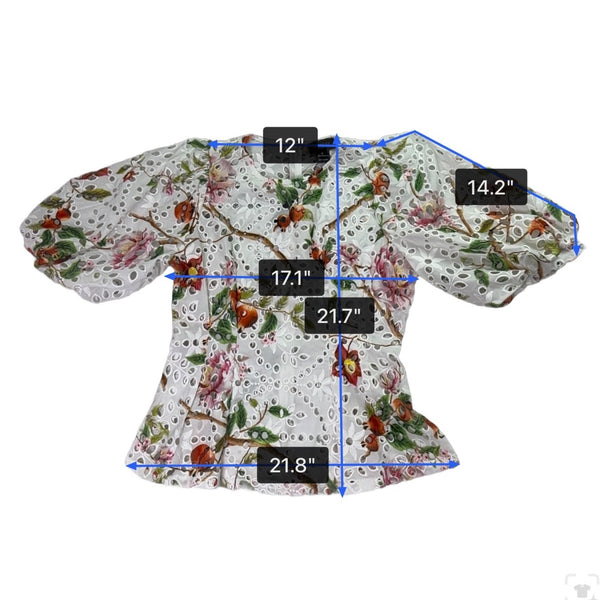 Gracia Womens White Floral Eyelet Lace Peplum Top  Size M