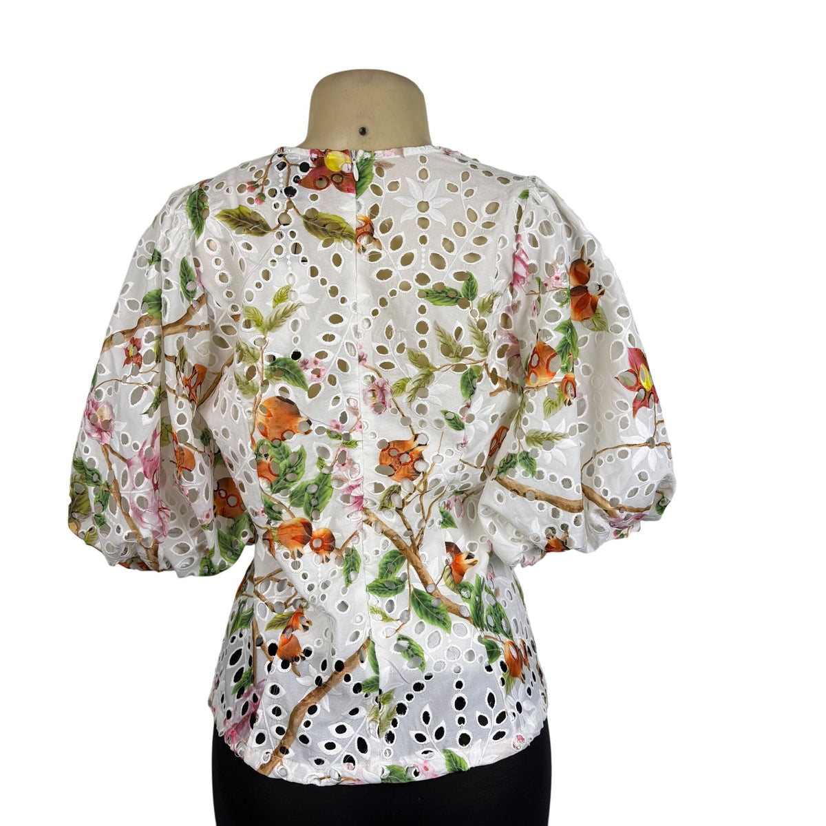 Gracia Womens White Floral Eyelet Lace Peplum Top  Size M