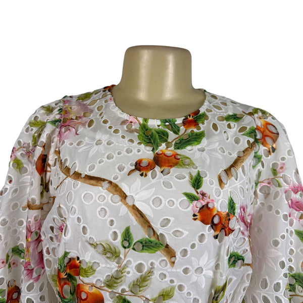 Gracia Womens White Floral Eyelet Lace Peplum Top  Size M