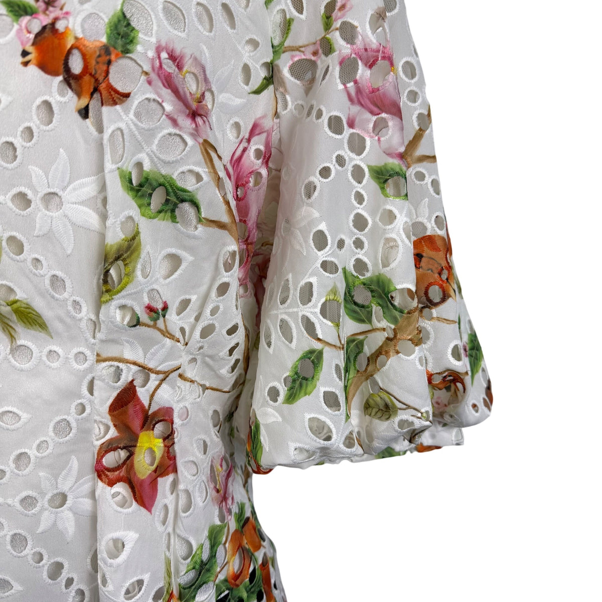 Gracia Womens White Floral Eyelet Lace Peplum Top  Size M