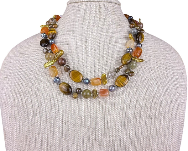 Alexander Kalifano Womens Multicolor Beaded Necklace Natural Stone & Pearl