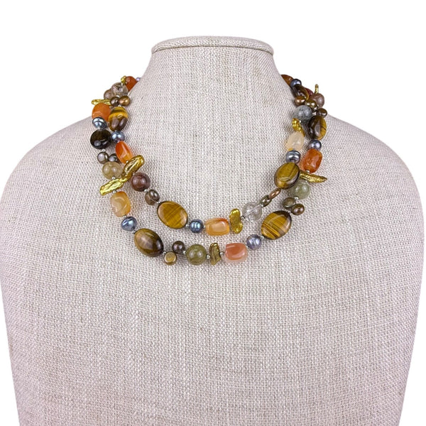 Alexander Kalifano Womens Multicolor Beaded Necklace Natural Stone & Pearl