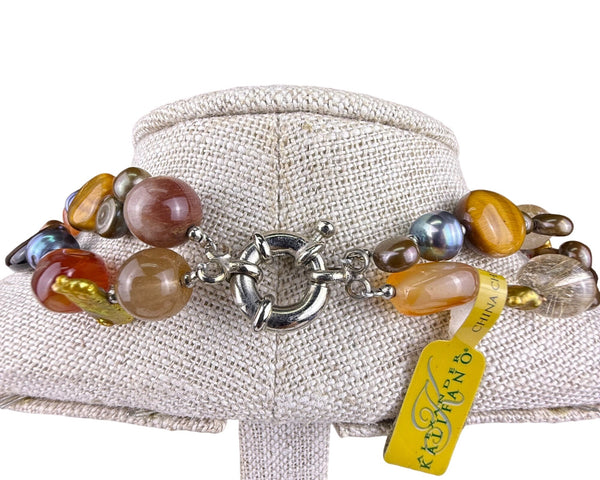 Alexander Kalifano Womens Multicolor Beaded Necklace Natural Stone & Pearl