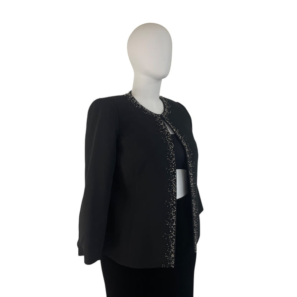 Nipon Boutique Black Beaded Open Front Womens Jacket Sz 16W