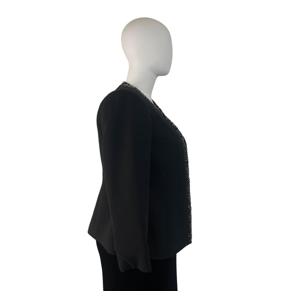 Nipon Boutique Black Beaded Open Front Womens Jacket Sz 16W