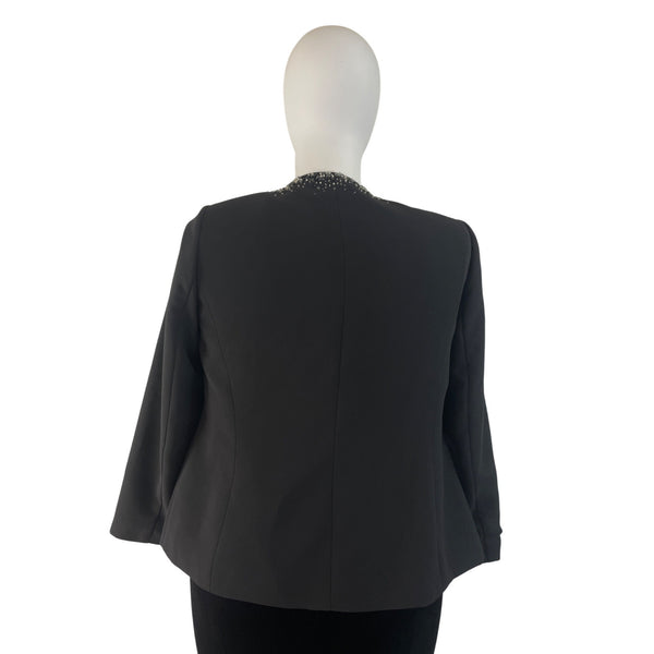 Nipon Boutique Black Beaded Open Front Womens Jacket Sz 16W