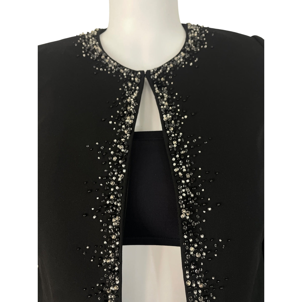 Nipon Boutique Black Beaded Open Front Womens Jacket Sz 16W