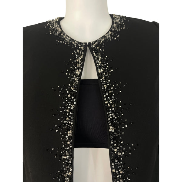 Nipon Boutique Black Beaded Open Front Womens Jacket Sz 16W