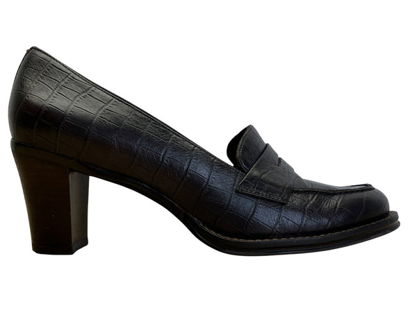 Aerosoles Women’s Brown Croco Embossed Leather Clichey Loafer Heels Size 8M