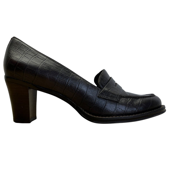 Aerosoles Women’s Brown Croco Embossed Leather Clichey Loafer Heels Size 8M