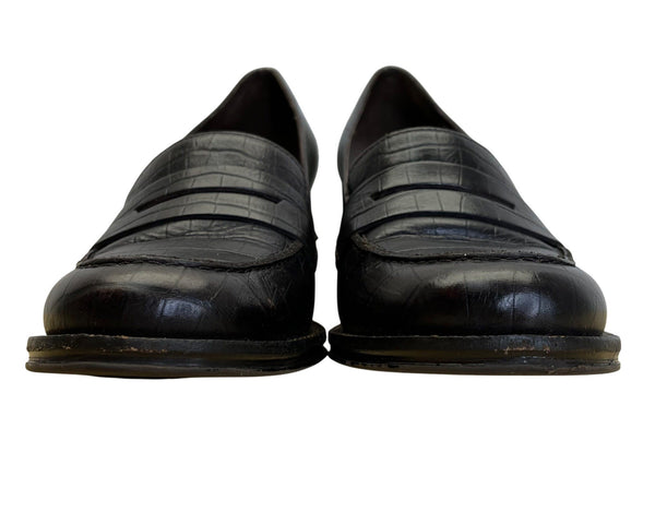 Aerosoles Women’s Brown Croco Embossed Leather Clichey Loafer Heels Size 8M