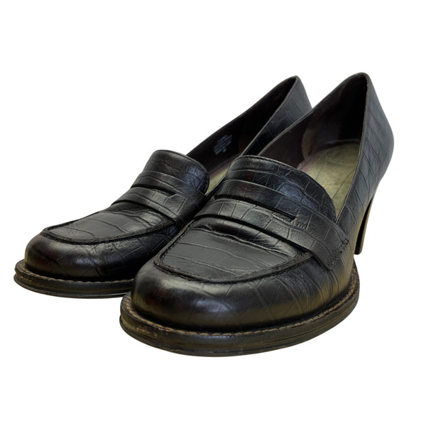 Aerosoles Women’s Brown Croco Embossed Leather Clichey Loafer Heels Size 8M