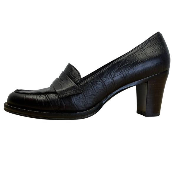 Aerosoles Women’s Brown Croco Embossed Leather Clichey Loafer Heels Size 8M