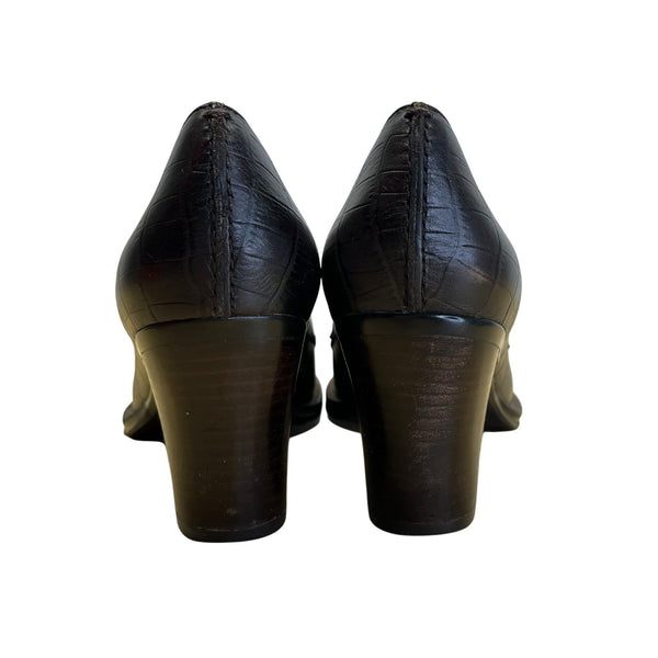 Aerosoles Women’s Brown Croco Embossed Leather Clichey Loafer Heels Size 8M
